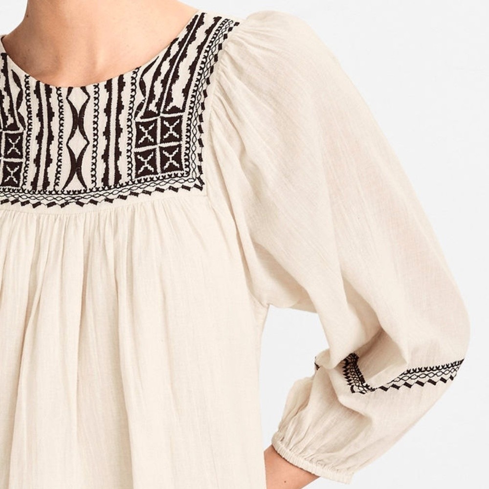 Velvet by Graham & Spencer 100% Cotton Embroidered Peasant Ivory Blouse Top Med - Picture 4 of 12